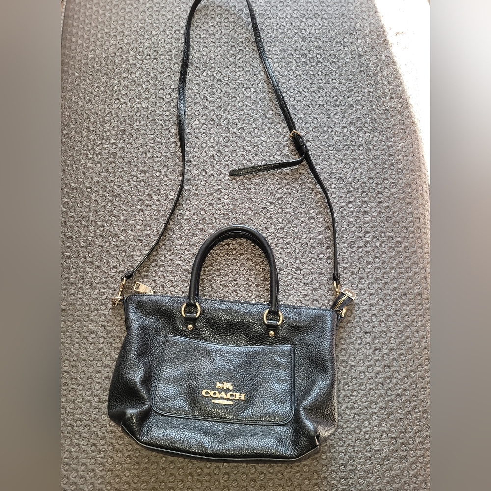 Coach small crossbody black with gold accents